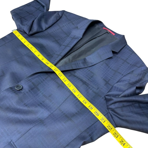 Hugo Boss Blazer Mens 44R Navy Blue Plaid Wool Sport Coat Jacket - Picture 12 of 16